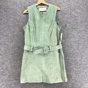 New Margaret Godfrey Dress Women 12 Green Zipper Belted Leather Sleeveless